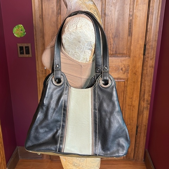 Tignanello leather two tone black cream large Handbag Tote Purse 9x14x5 inches - Picture 13 of 17